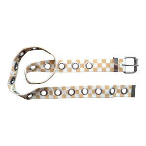 Beige white checkered grommet belt size M